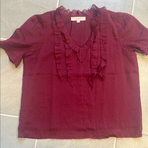 LOFT Women's Burgundy Ruffle Top